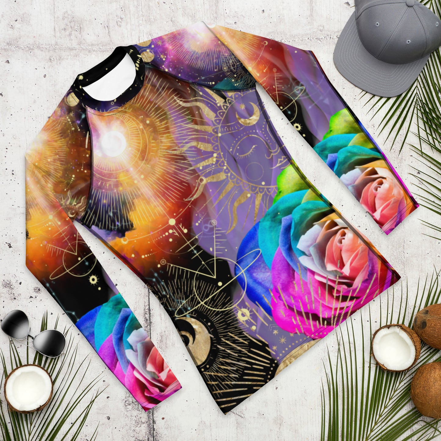 Shakti Shakti Sun & Moon Violet Flame Rainbow Rose Galaxy Explosion Sacred Geometry Heavy Weight Long Sleeve Spandex Knit Awakening Top