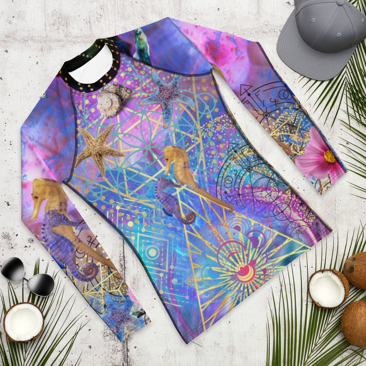 Duality Twin Flame Journey Sacred Geometry Whale Seahorse Starfish Golden Ratio Ocean Heavyweight Long Sleeve Shirt