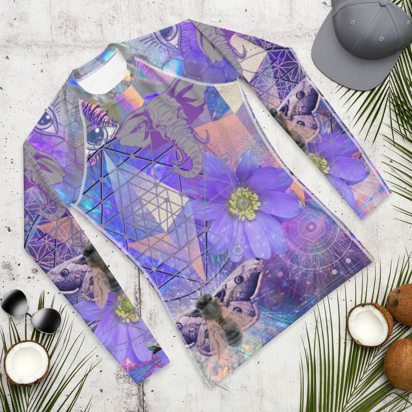 Sacred Geometry Elephant Bee Moth Eye Enlightenment Awakening Festival Rave Long Sleeve Jiu Jitsu Rashie Nogi Grappling