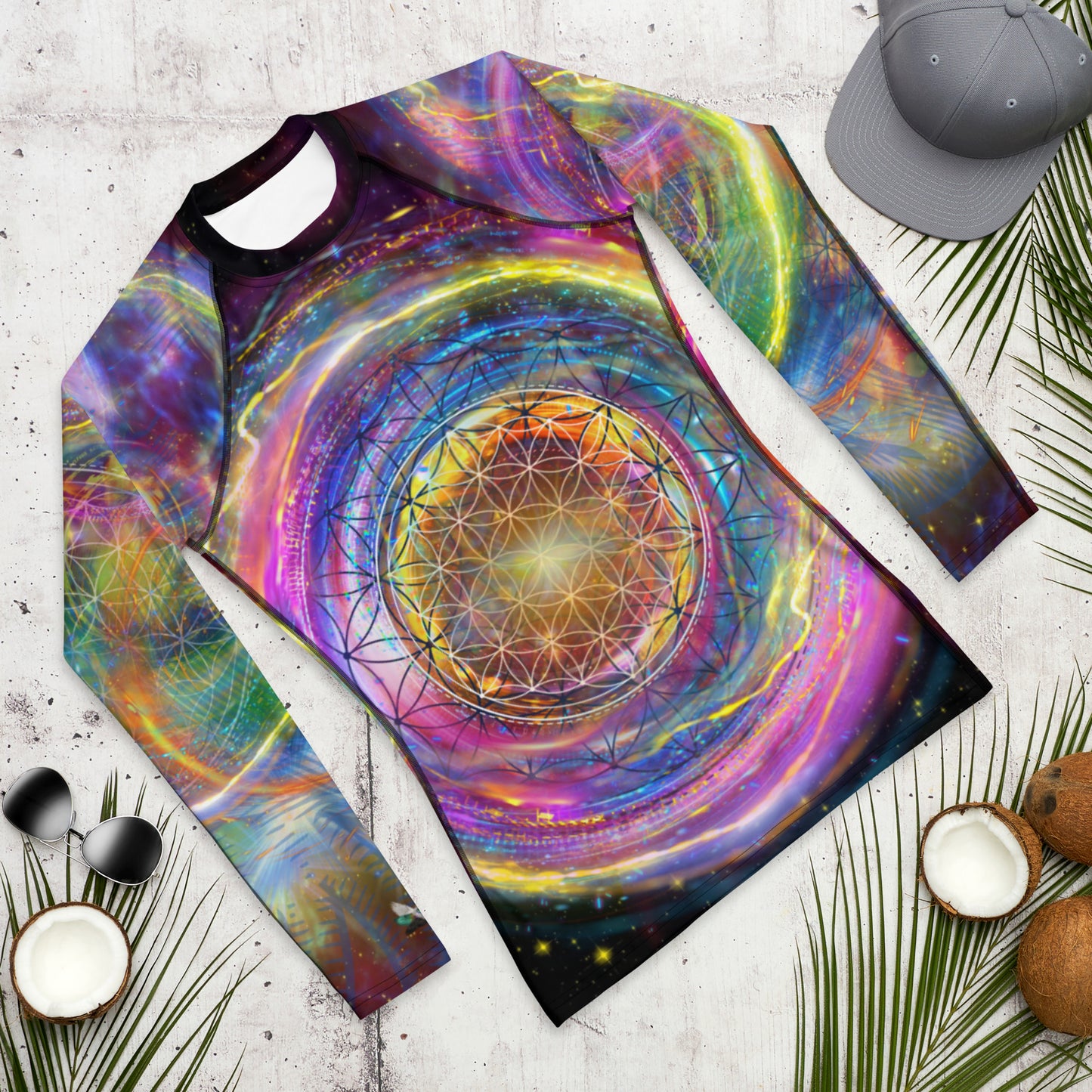 Universal Flower of Life Abstract Print Psychedelic Festival Rave All Over Print LONG SLEEVE Jiu Jitsu Nogi Grappling Rashie SHIRT