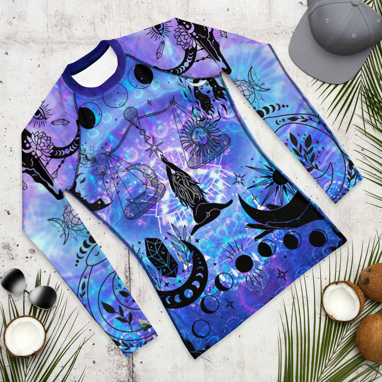 Blue Neon Moon Abstract Print Psychedelic Festival Rave All Over Print LONG SLEEVE Jiu Jitsu Nogi Grappling Rashie SHIRT