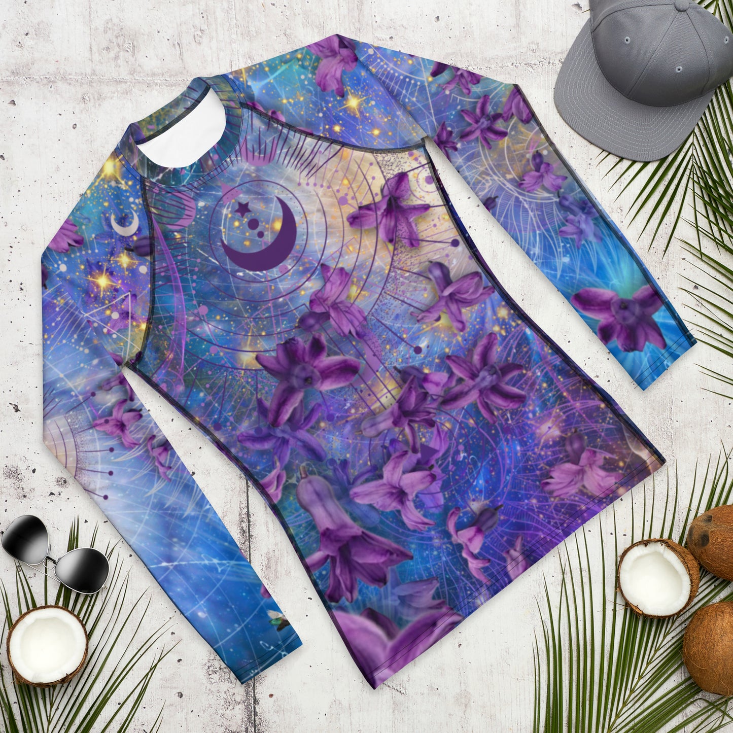 Amethyst Hyacinth Abstract Print Psychedelic Festival Rave All Over Print LONG SLEEVE Jiu Jitsu Nogi Grappling Rashie SHIRT