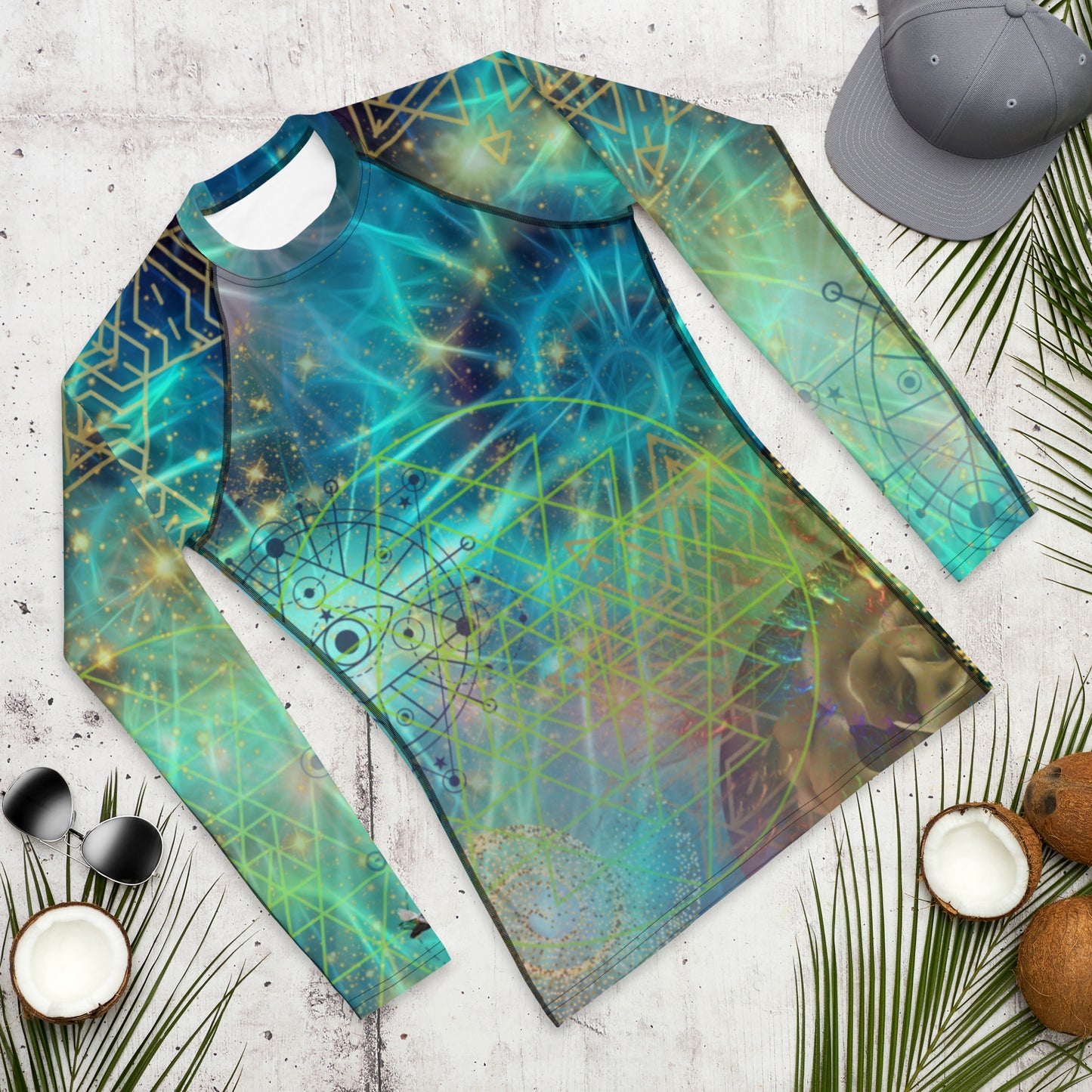 Aqua Lime Wire Abstract Colorful Print Psychedelic Festival Rave All Over Print LONG SLEEVE Jiu Jitsu Nogi Grappling SHIRT