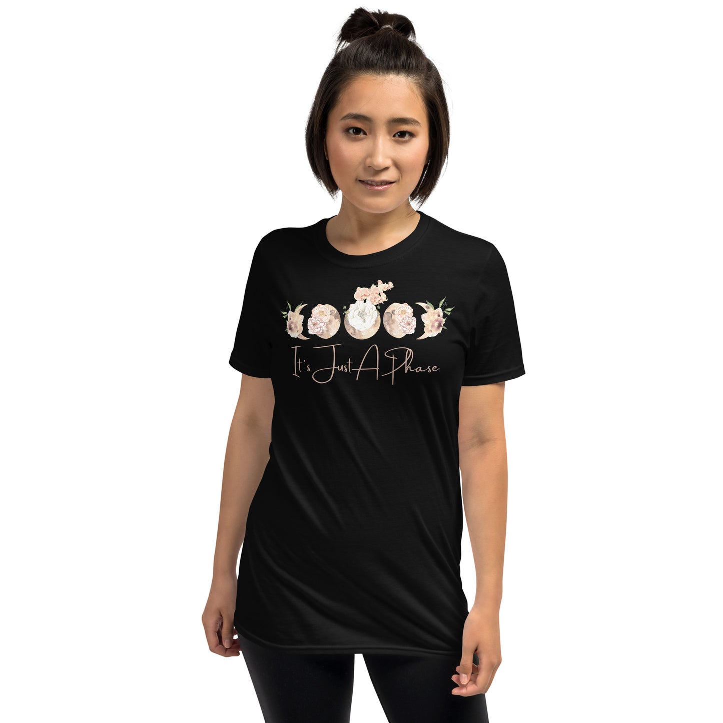 Graphic Print Tee - It's Just A Phase Moon Phase - Basic Black Tee - Short-Sleeve Unisex T-Shirt
