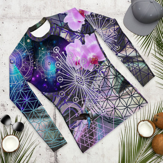 Sacred Geometry Hummingbird Orchid Spiritual Awakening Enlightenment Journey Festival Rave Long Sleeve Jiu Jitsu Rashie Nogi Grappling