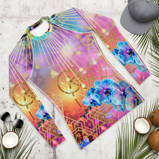 Sacred Geometry Crystal Halo Orchid Spiritual Awakening Enlightenment Journey Festival Rave Long Sleeve Jiu Jitsu Rashie Nogi Grappling