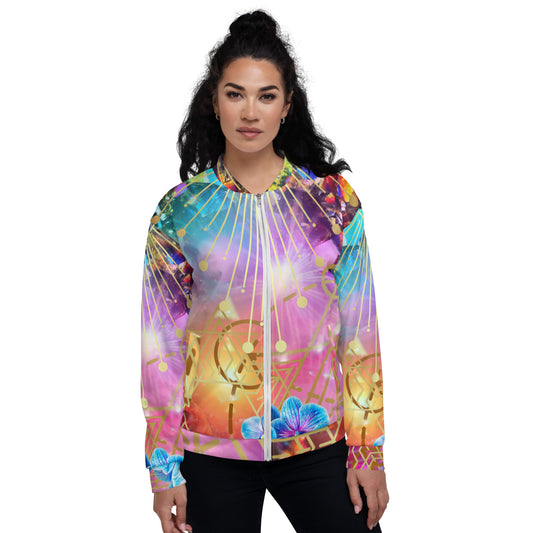 Sacred Geometry Crystal Halo Orchid Spiritual Awakening Enlightenment Journey Festival Rave Unisex Bomber Jacket