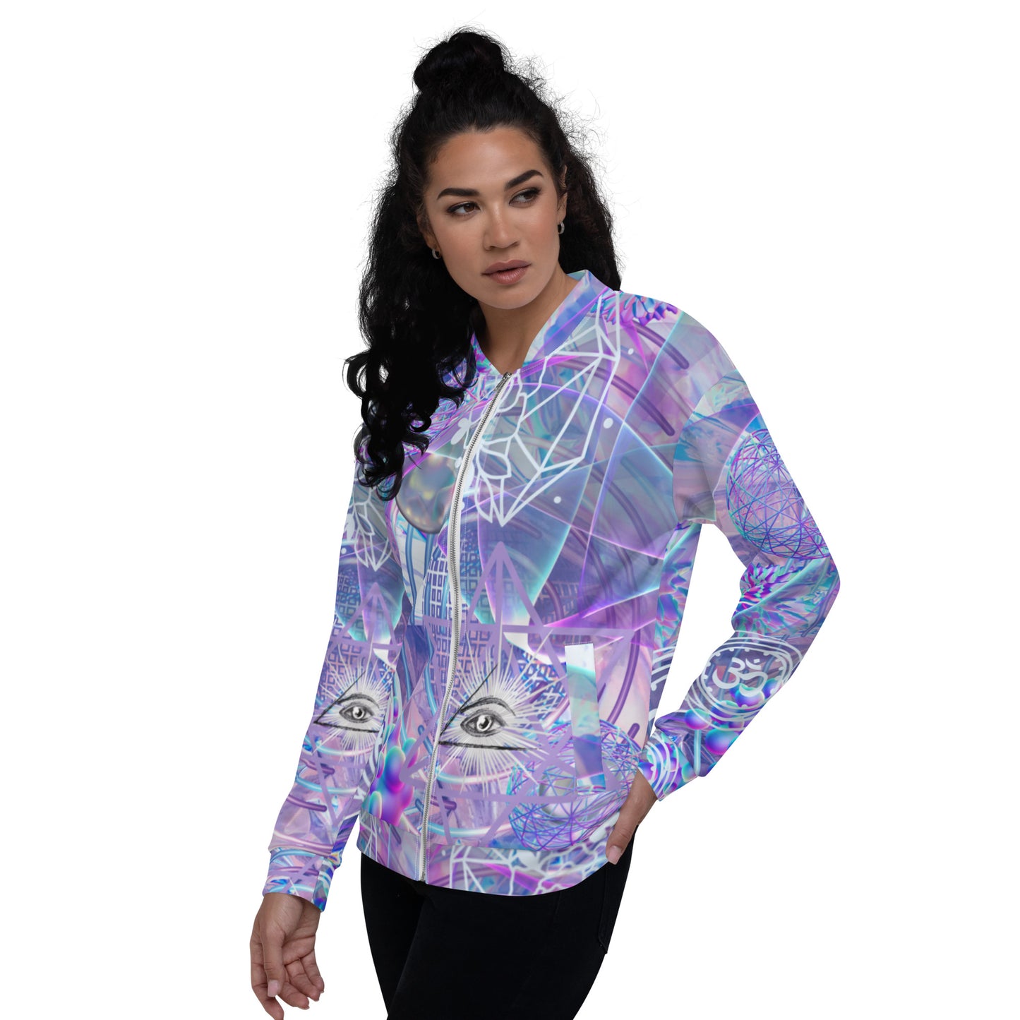 Periwinkle Dreams Abstract Print Psychedelic Festival Rave All Over Print UNISEX BOMBER JACKET