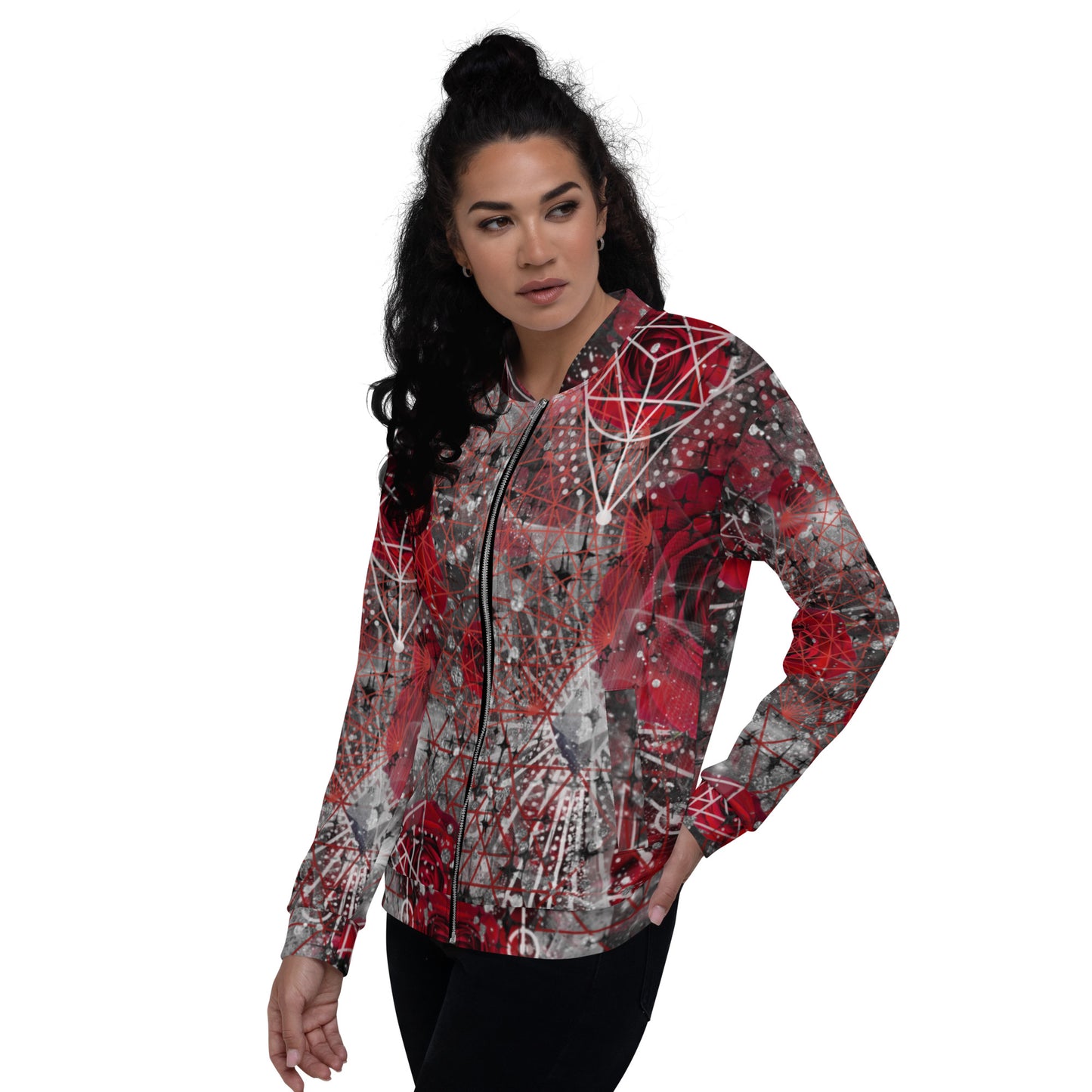 Red Stargazer Galaxy Abstract Print Psychedelic Festival Rave All Over Print UNISEX BOMBER JACKET