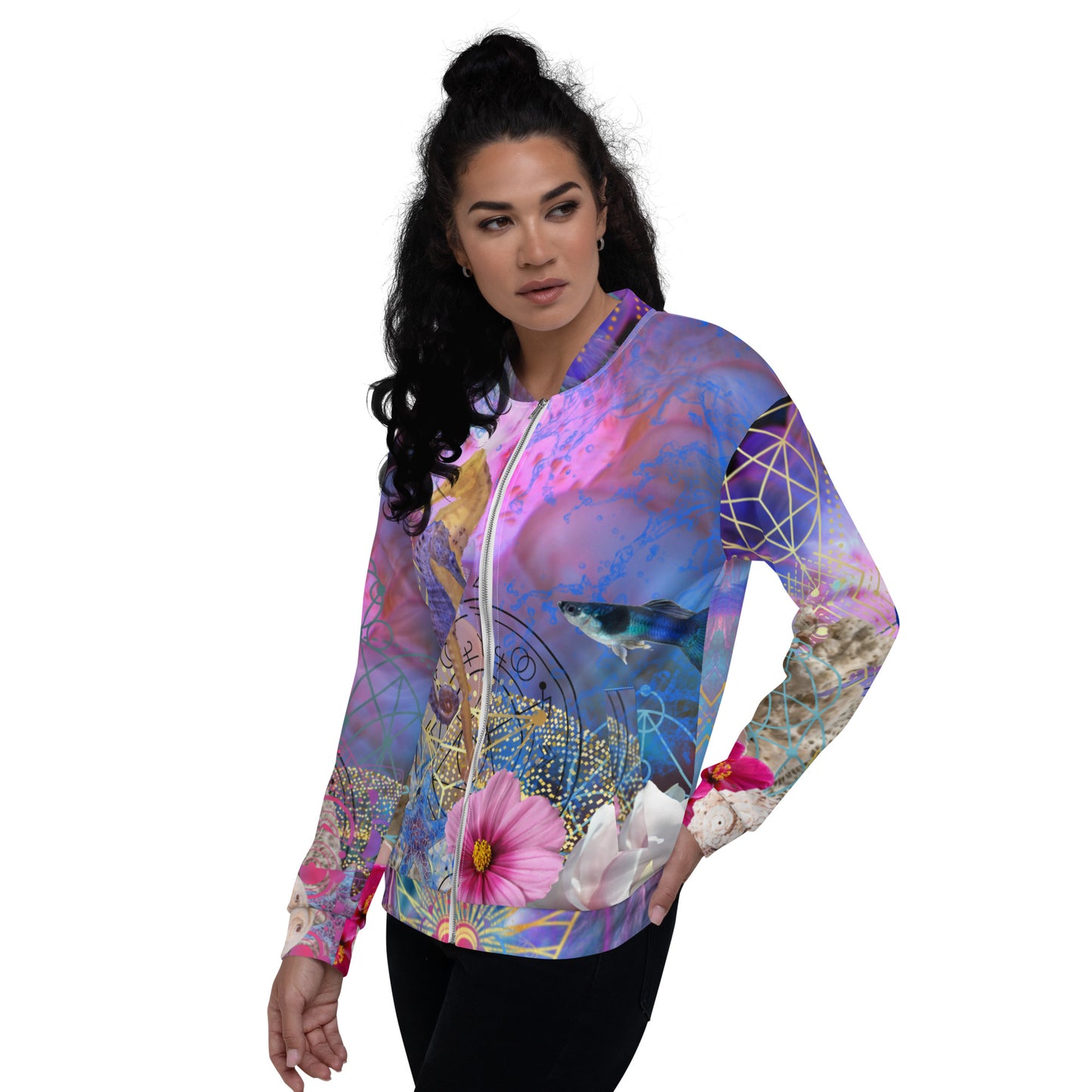 Twin Flame Duality Sea Abstract Print Psychedelic Festival Rave All Over Print UNISEX BOMBER JACKET