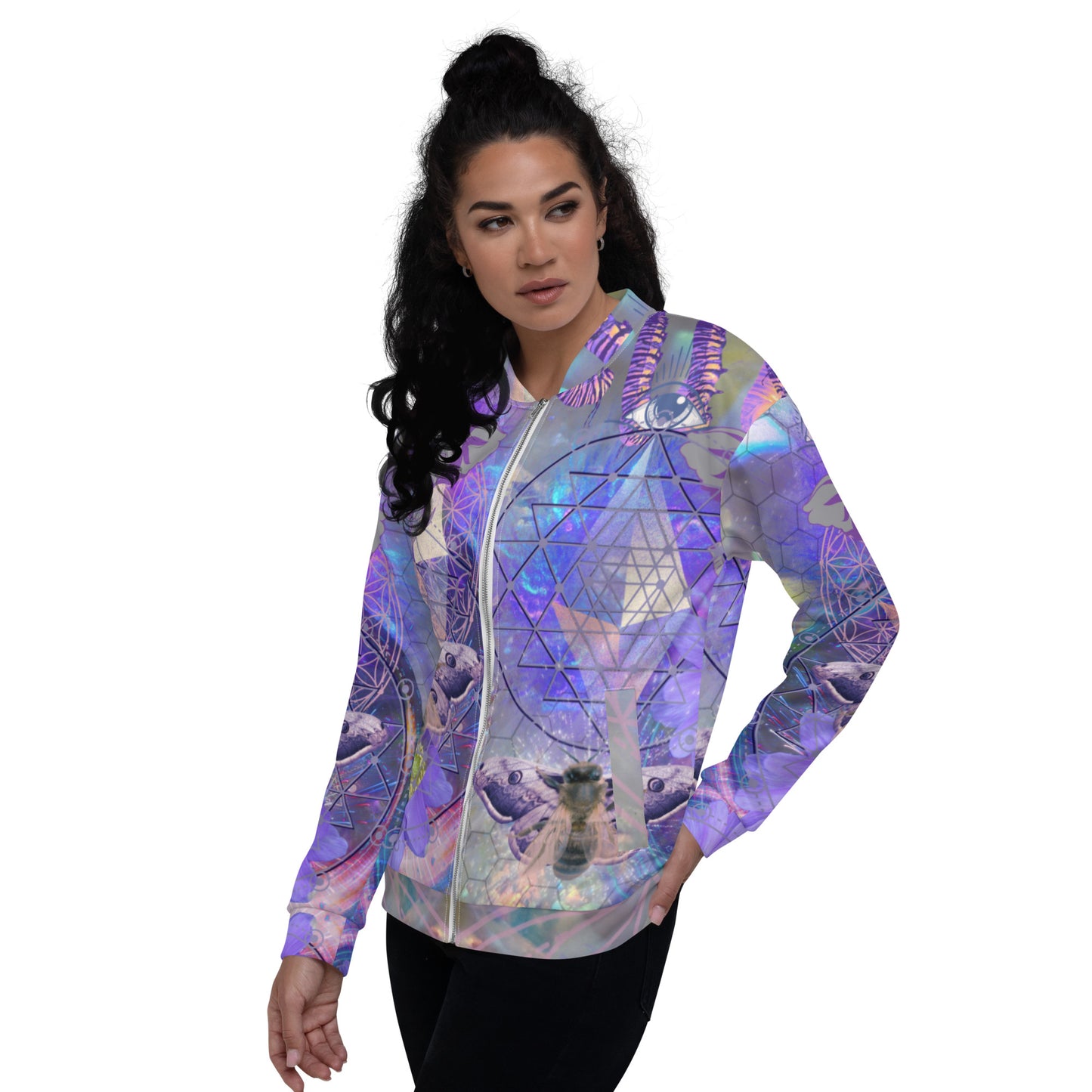 Sacred geometry elephant bee moth eye enlightenment awakening Unisex Bomber Jacket