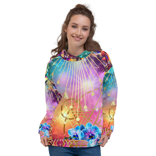 Crystal Halo Orchid Abstract Colorful Print Psychedelic Festival Rave All Over Print PULL OVER HOODIE