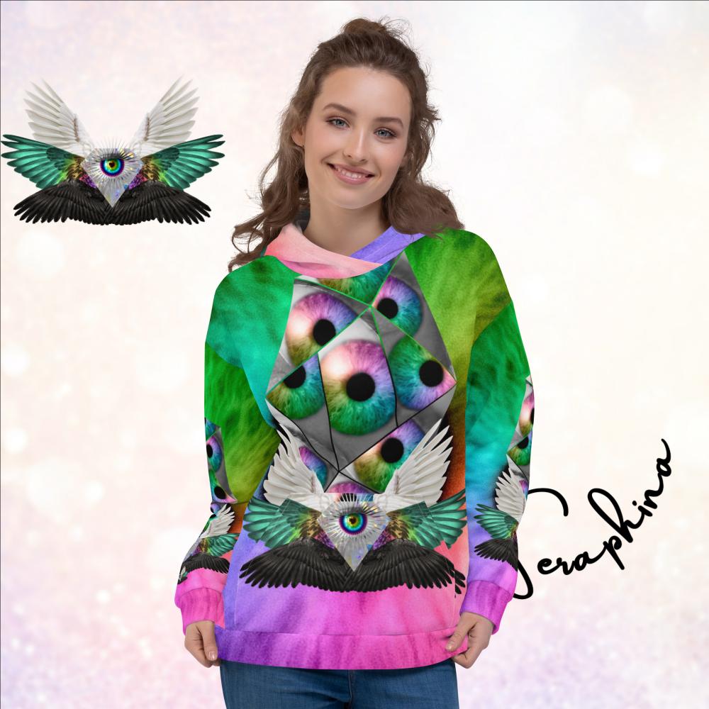 Seraphina Brand Abstract Colorful Print Psychedelic Festival Rave All Over Print PULL OVER HOODIE