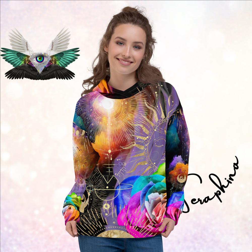 Rainbow Violet Flame Abstract Print Psychedelic Festival Rave All Over Print PULL OVER HOODIE