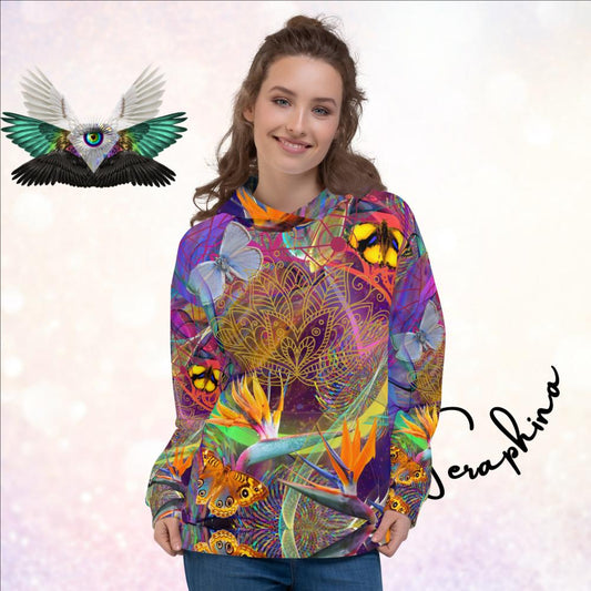 Neon Butterfly Paradise Abstract Print Psychedelic Festival Rave All Over Print PULL OVER HOODIE