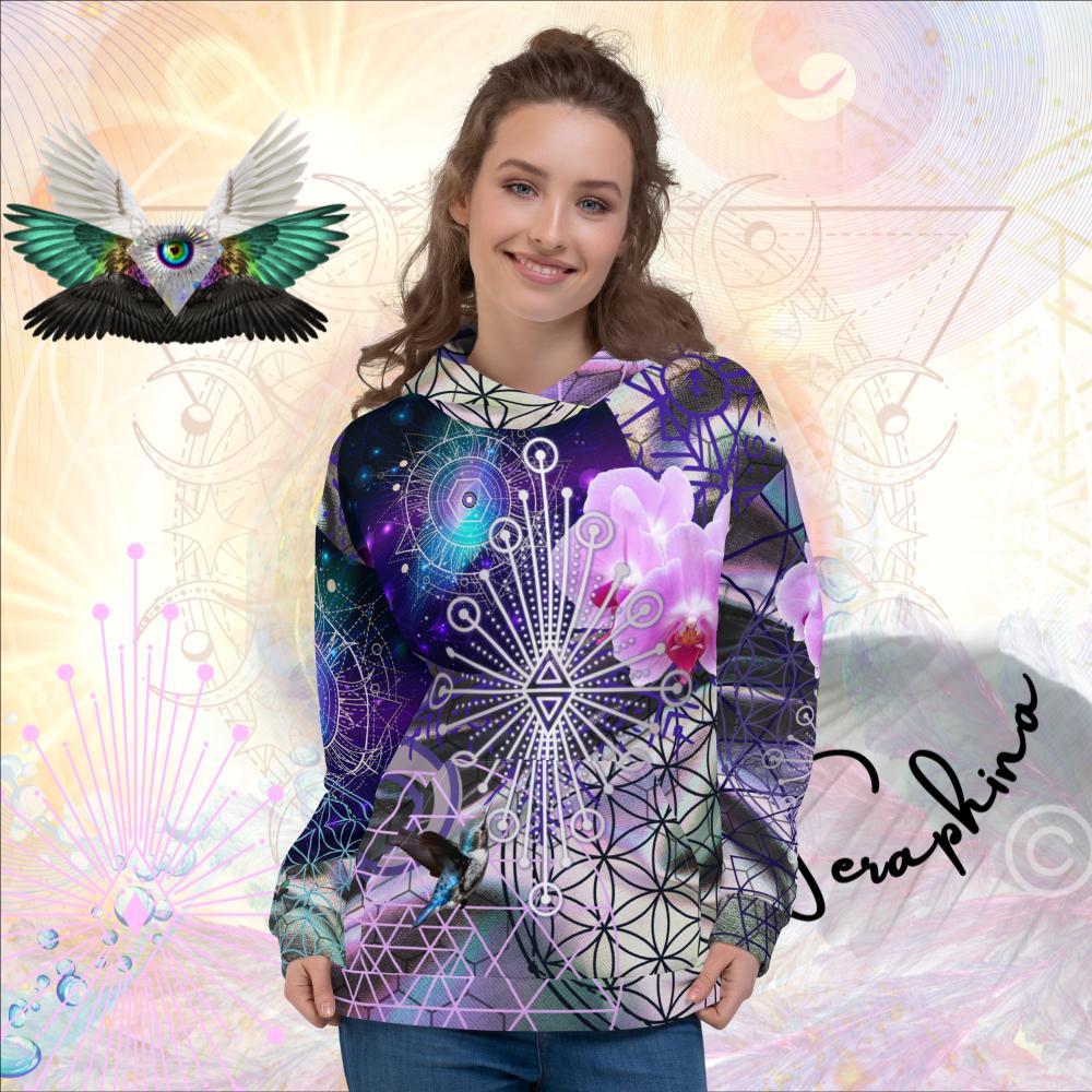 Hummingbird Orchid Abstract Print Psychedelic Festival Rave All Over Print PULL OVER HOODIE