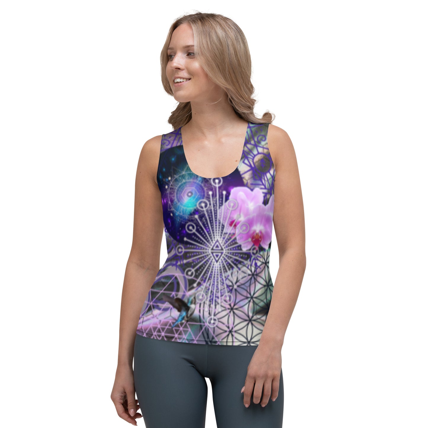 Hummingbird Orchid Abstract Print Psychedelic Festival Rave All Over Print TANK TOP