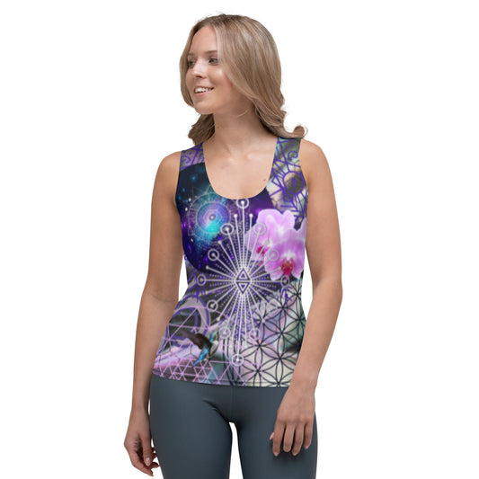 Hummingbird Orchid Abstract Print Psychedelic Festival Rave All Over Print TANK TOP
