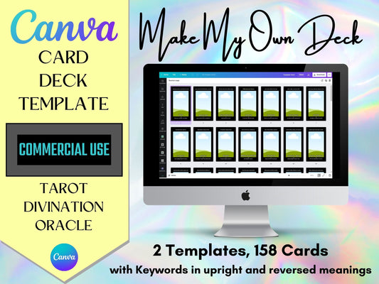 Tarot Deck Template for Canva, Tarot, Oracle, Divination Card Deck Template with Keywords and without Keywords, use with Canva