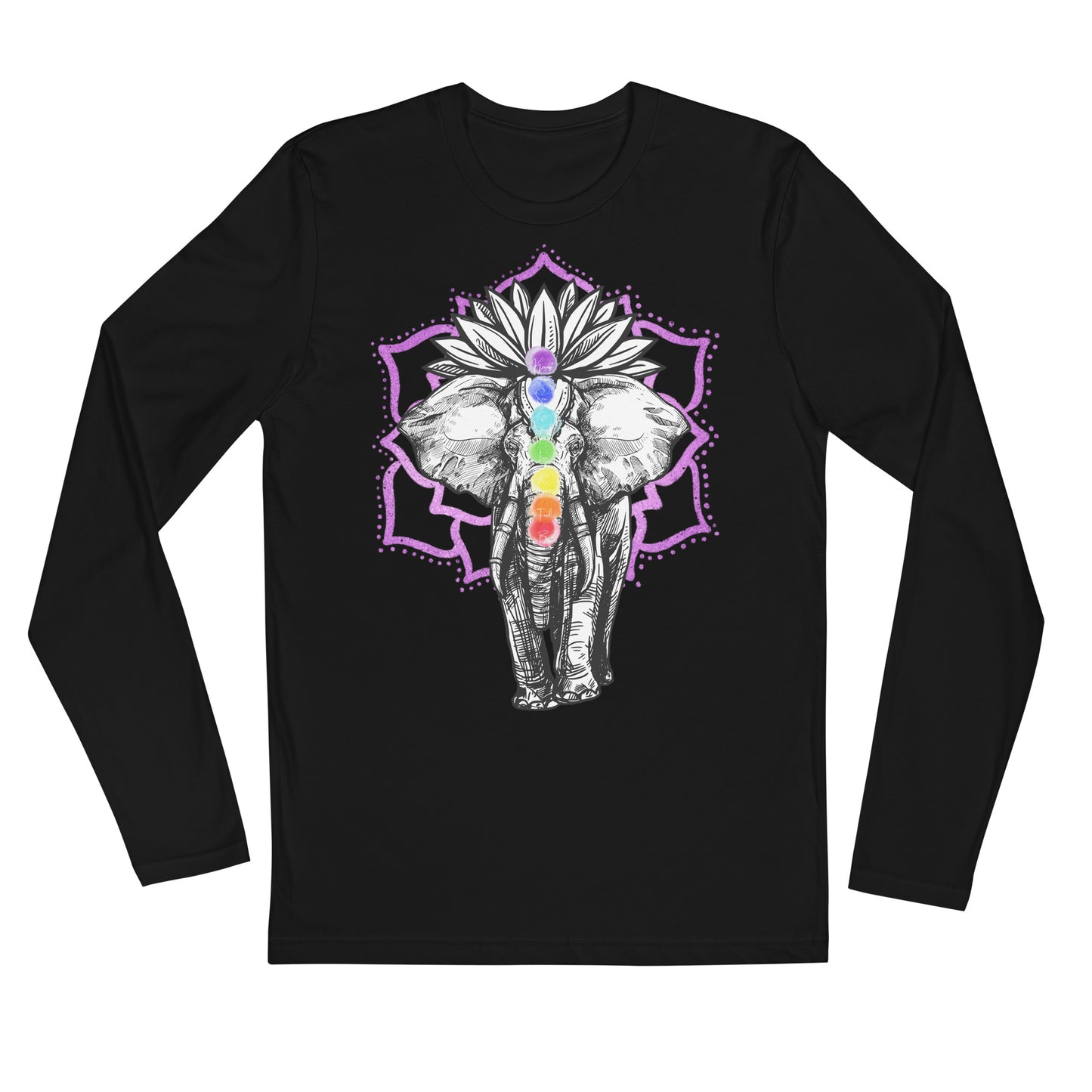 Graphic Print Tee - Elephant Lotus Chakras - Long Sleeve Unisex T-Shirt