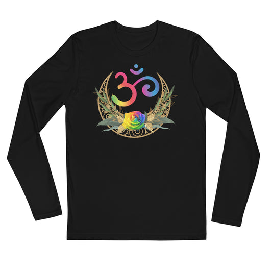 Graphic Print Tee - Ohm Rainbow Crescent Moon Rose - Long Sleeve Unisex T-Shirt